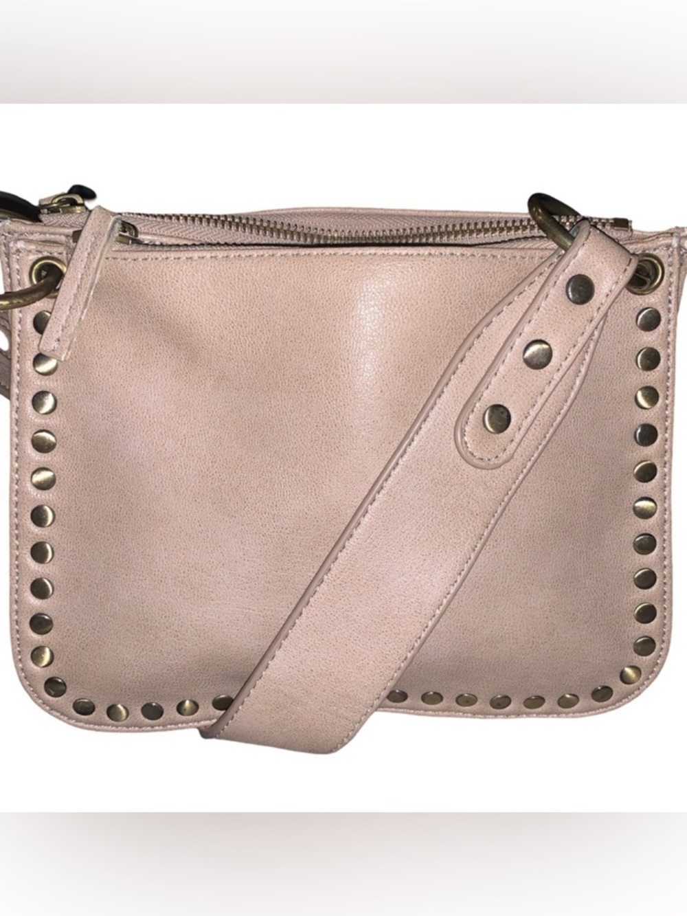 Anthropologie Georgia Studded Beige Two Compartment  Handbag Preppy Neutral